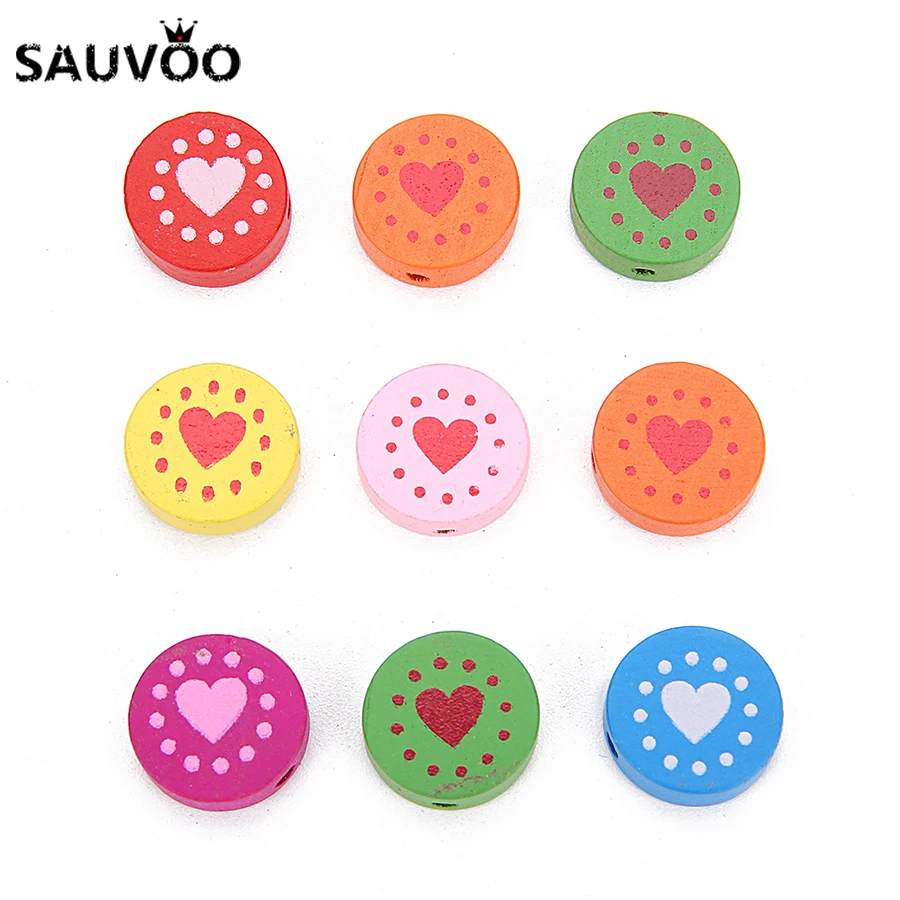 SAUVOO 50pcs Mixed Colors Natural Wooden Beads 16mm Painted Loose Spacer for Kid Bead DIY Jewelry Making Findings | Украшения и