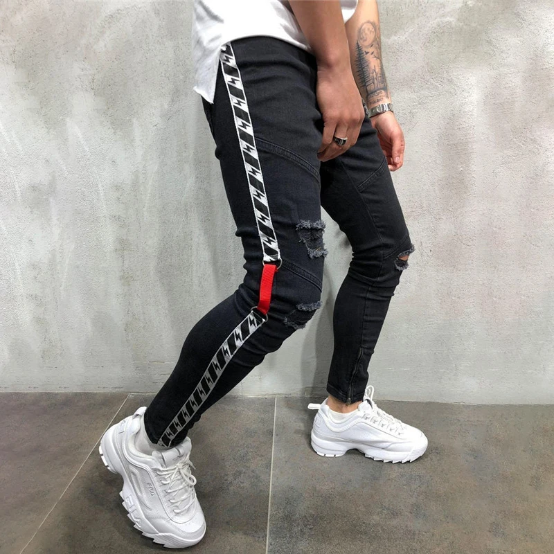 Джинсы мужские винтажные черные рваные в стиле хип хоп 2019|Мужские джинсы| |