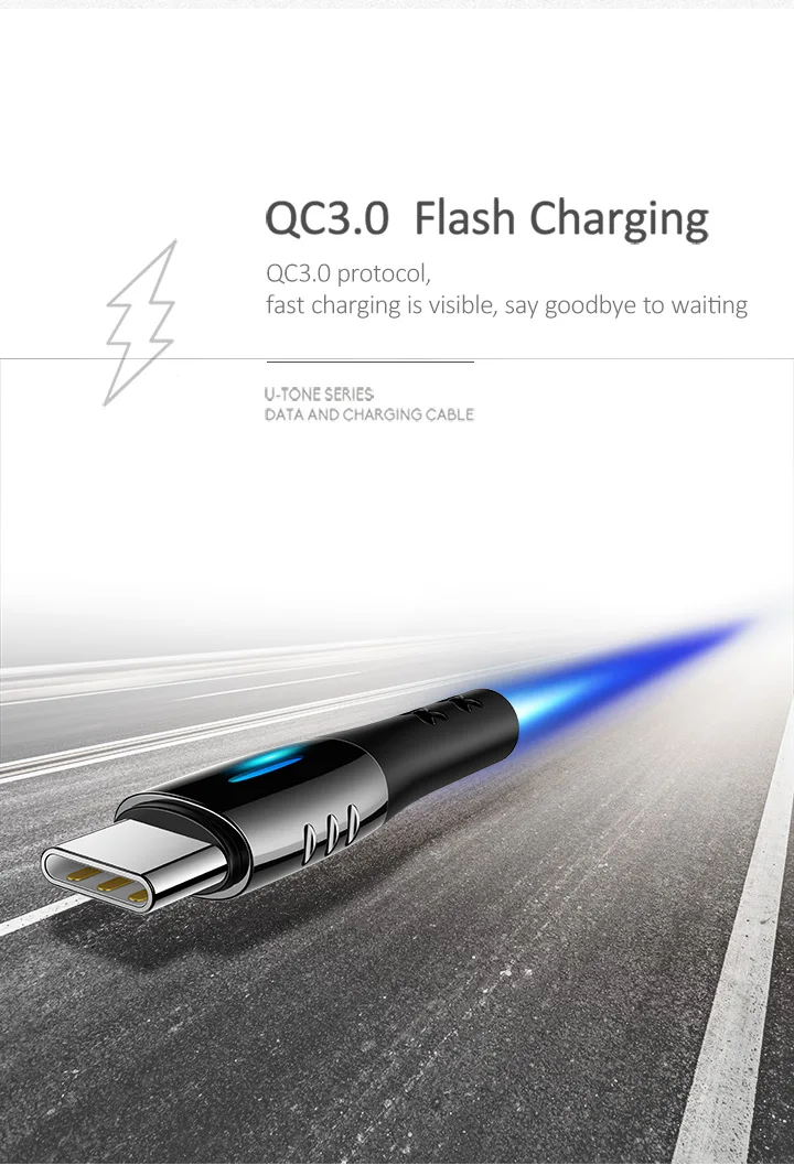 USAMS usb type C кабель умное отключение питания, QC3.0 кабели быстрой зарядки светодиодный USB C кабель умное зарядное устройство кабель для samsung s10 8 huawei P20