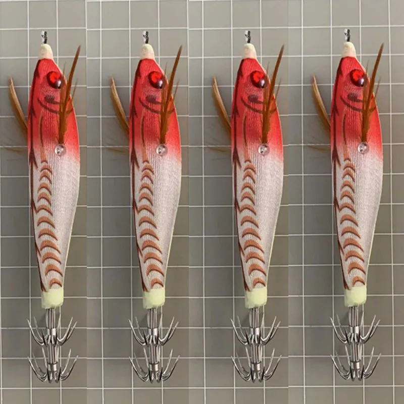 40Pcs Luminous Squid Jig Fishing Bait 10cm/10g Squid Cuttlefish Jig Lure Wood Shrimp Lure Fishing Lure Accessories