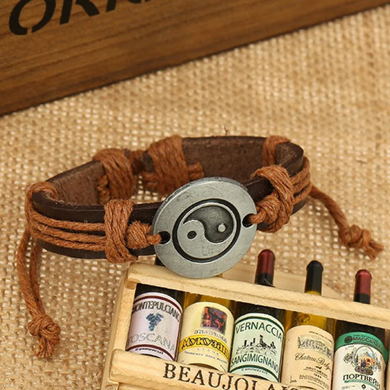 Шармы унисекс кожаный браслет Shellhard Панк Плетеный ручной работы браслеты Инь Янь