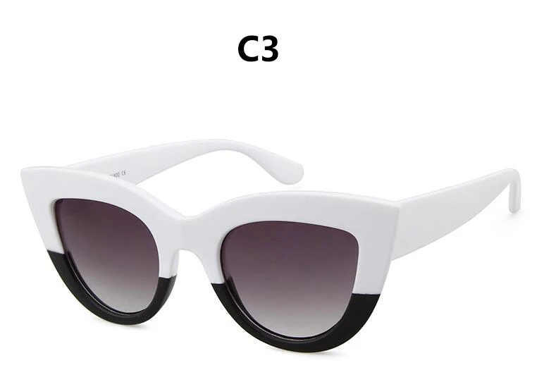C3 white gray Матовые черные солнцезащитные очки кошачий глаз, женские модные розовые зеркальные тени, роскошные брендовые дизайнерские солнцезащитные очки для женщин, трендовые очки с УФ-защитой - Lenses Color: C3 white gray