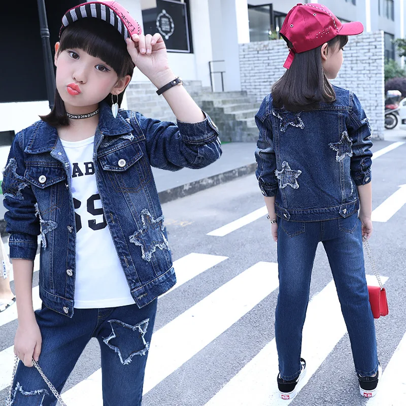 

Spring/autumn Children Sets Clothing Jeans Fashion Kids Girls Denim Suit Baby Boys Two-piece Jackets Pants Sets Girl Jeans