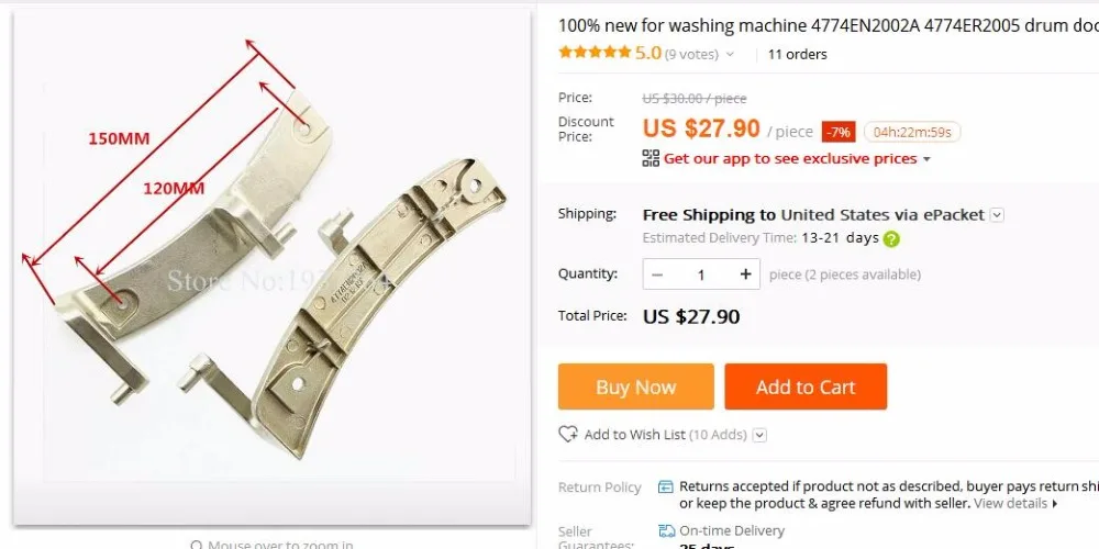 

100% new for washing machine 4774EN2002A 4774ER2005 drum door hinge