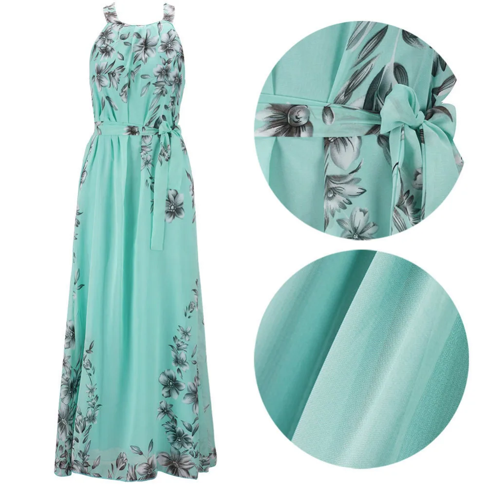 Женское платье с цветочным принтом длинное пляжное поясом без рукавов 6XL лето 2020 |