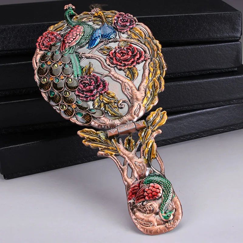 Оригинальное зеркало из олова и меди в стиле ретро с русским павлином настольное