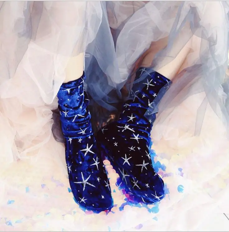 Женские зимние вельветовые носки высококачественные блестящие со стразами в