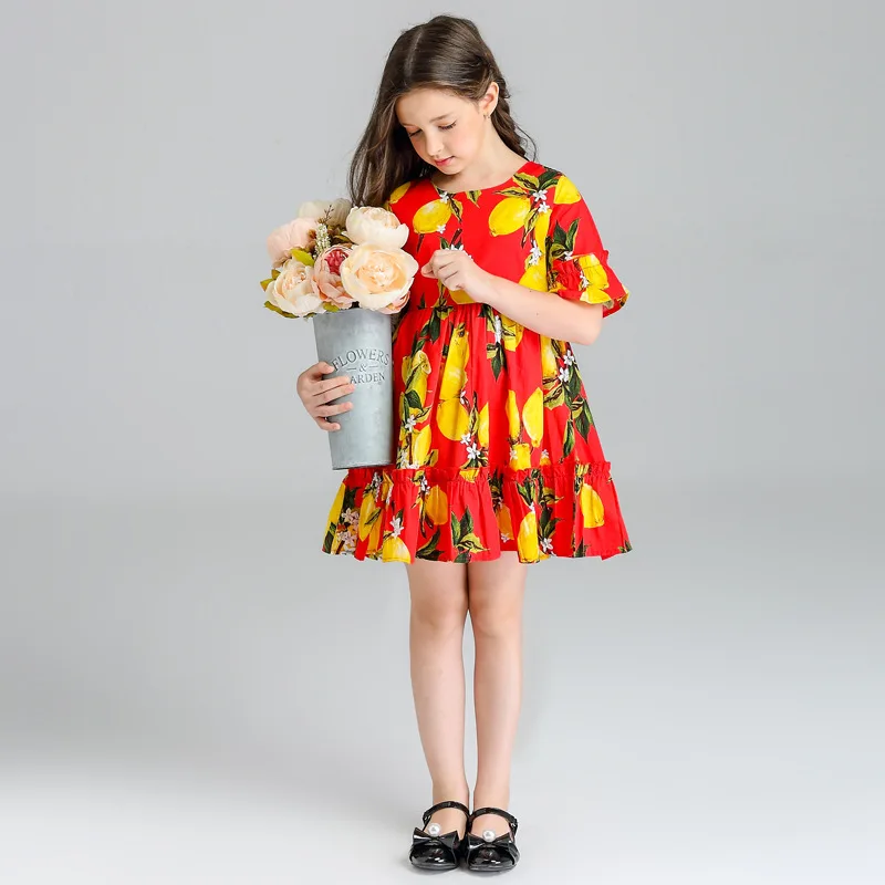 Children's dress summer girls in the sleeve новые девушки сшивание lemon большой хлопок dress|summer girl|girls