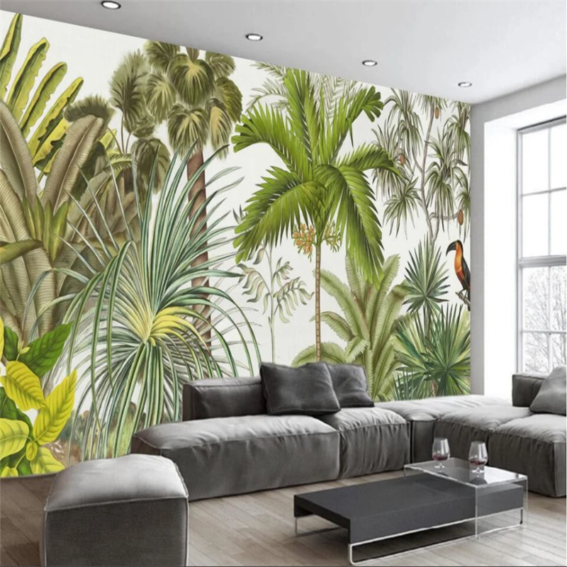 

wellyu Continental retro tropical rainforest living room backdrop custom large fresco green wallpaper papel de parede