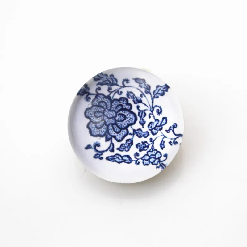 50 шт./партия стеклянные пуговицы из белого и синего фарфора