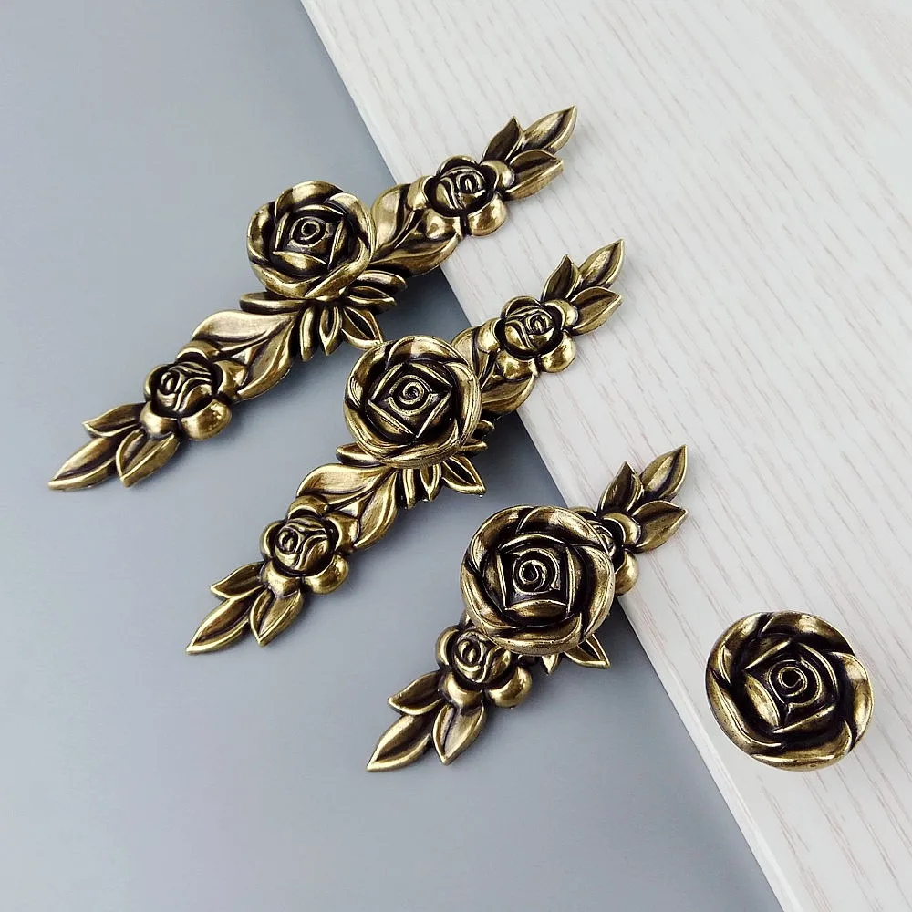 Европейские бронзовые ручки для кухонных шкафов с розой выдвижной дверной ящик и