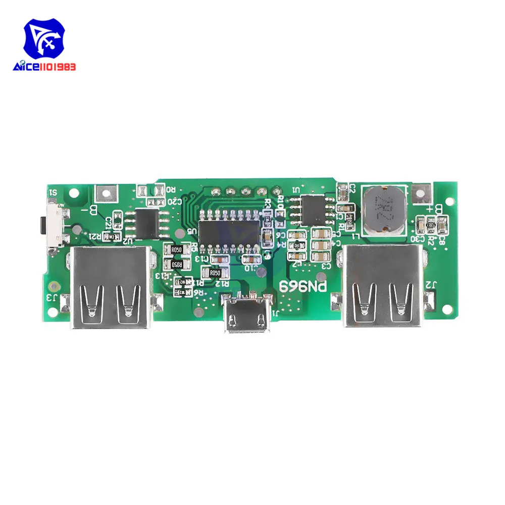 Внешний аккумулятор со светодиодной подсветкой 2 USB порта 5 В 18650 А|Интегральные