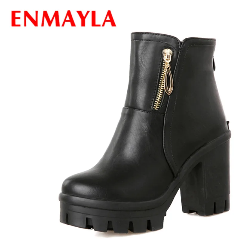 

ENMAYLA Womens High Heels Platform Ankle Boots for Women Chunky Heels Round Toe Shoes Woman Black White