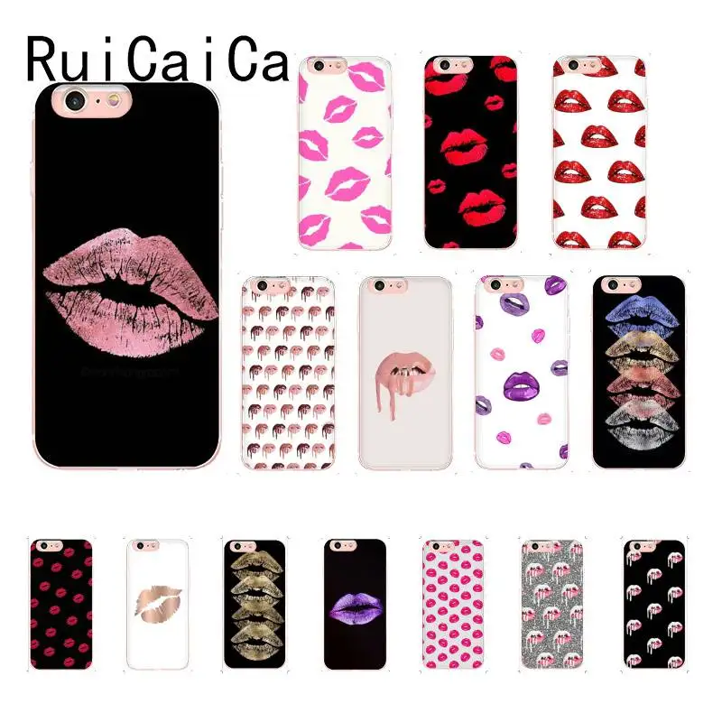 RuiCaiCa девчачьи розовые губы модный новый узор чехол для телефона iPhone 8 7 6 6S Plus X XSMAX 5