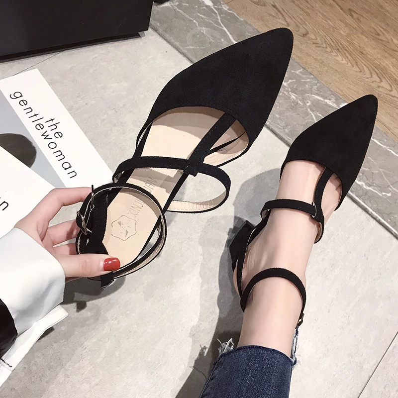 Женские туфли лодочки повседневная обувь с острым носком и ремешком на щиколотке