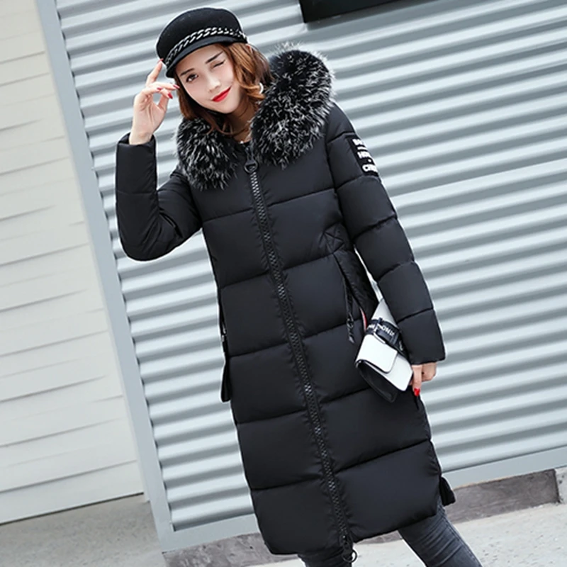 2017 new women winter large Fur collar Hooded thickening long slim cotton coat Female fashion full warm parkas jacket | Женская одежда