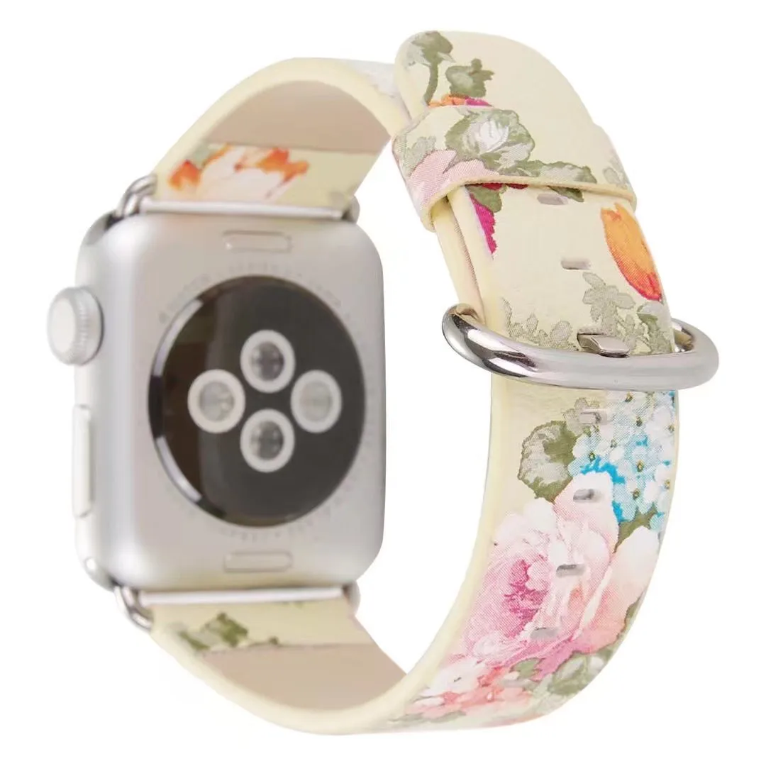 Цветок кожаный браслет для часов Apple Watch Series 5 4 3 2 1 ремешок 44/42 мм 40 38 и нержавеющая