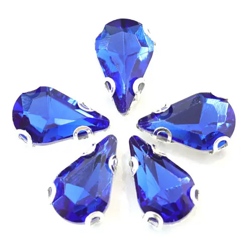 Sapphire 20 шт., маленькие размеры, каплевидные цветные стеклянные пришивные стразы с D когтями, плоские красные капельки, швейные Стразы для одежды B1056 - Цвет: Sapphire