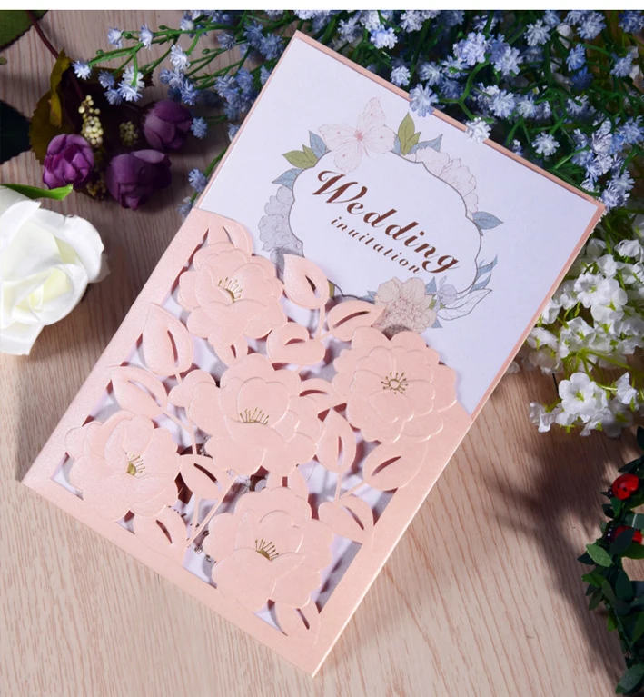 

High Quality 50pcs/lot Wedding Invitations Cards 130*190mm Amazing Flower Design Customized Text Card Printing free