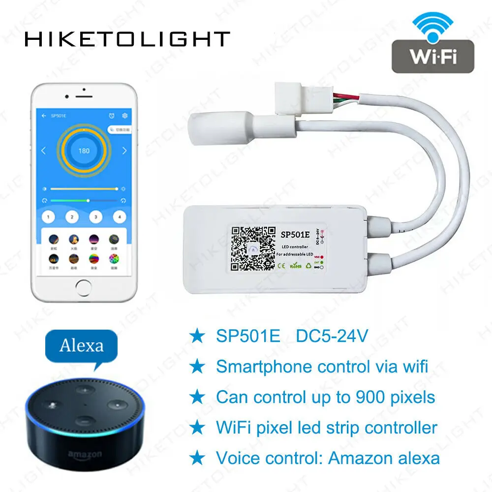 SP501E светодиодный Wifi светильник WS2812B контроллер адресуемый RGB полоса Alexa Smart SPI