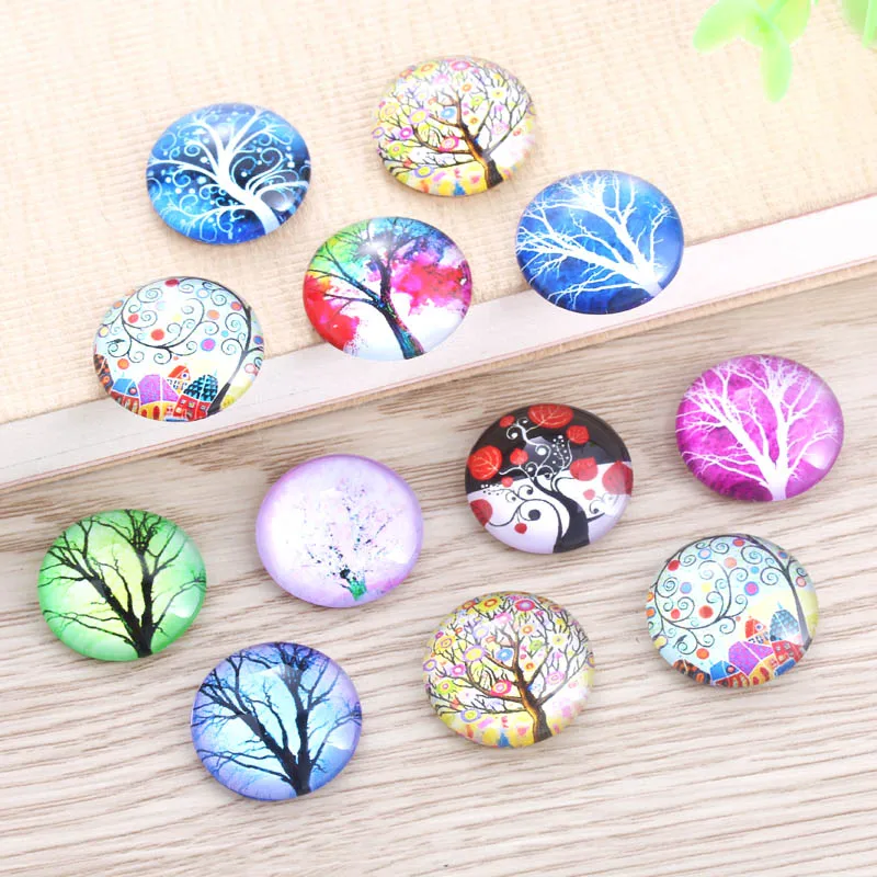 

TYLFNL 12mm 25mm Handmade Photo Glass Cabochons Tree Pattern Domed Round Jewelry Accessories Supplies for Jewelry S-010502