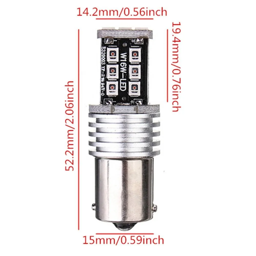 2X1156 T25-BA15S 15 Светодиодный 2835 SMD авто ампулы pour Tableau de Bord/ Recul/Clignotant P21W Voiture Lampe DC 12-30V Rouge