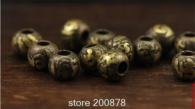 NBB220 Непальский ручной Твердый латунный старый Золотой антикварный бисер 8 мм 10 мм Тибет ручная роспись мантры ОМ Четки Молитва мала 10 бусин Лот