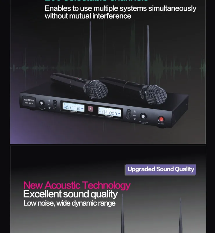 Takstar TS-8808 UHF беспроводной микрофон двухканальный ЖК-дисплеи для классных комнат, караоке, Домашние развлечения, производительность в режиме реального времени