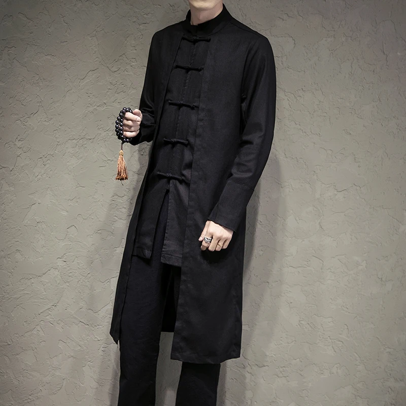 

Free shipping big men Linen Trench Chinese style plus size M-5XL men's large Casual long-sleeve coat x-long Vintage 4 colors
