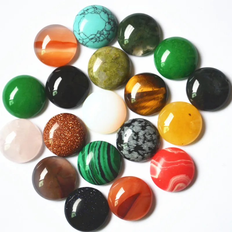 

Wholesale 2020 hot Sale Opal Malachite Tiger Eye fashion mixed natural stone Round CAB Cabochon 18mm*18mm 30pcs/lot freeshipping