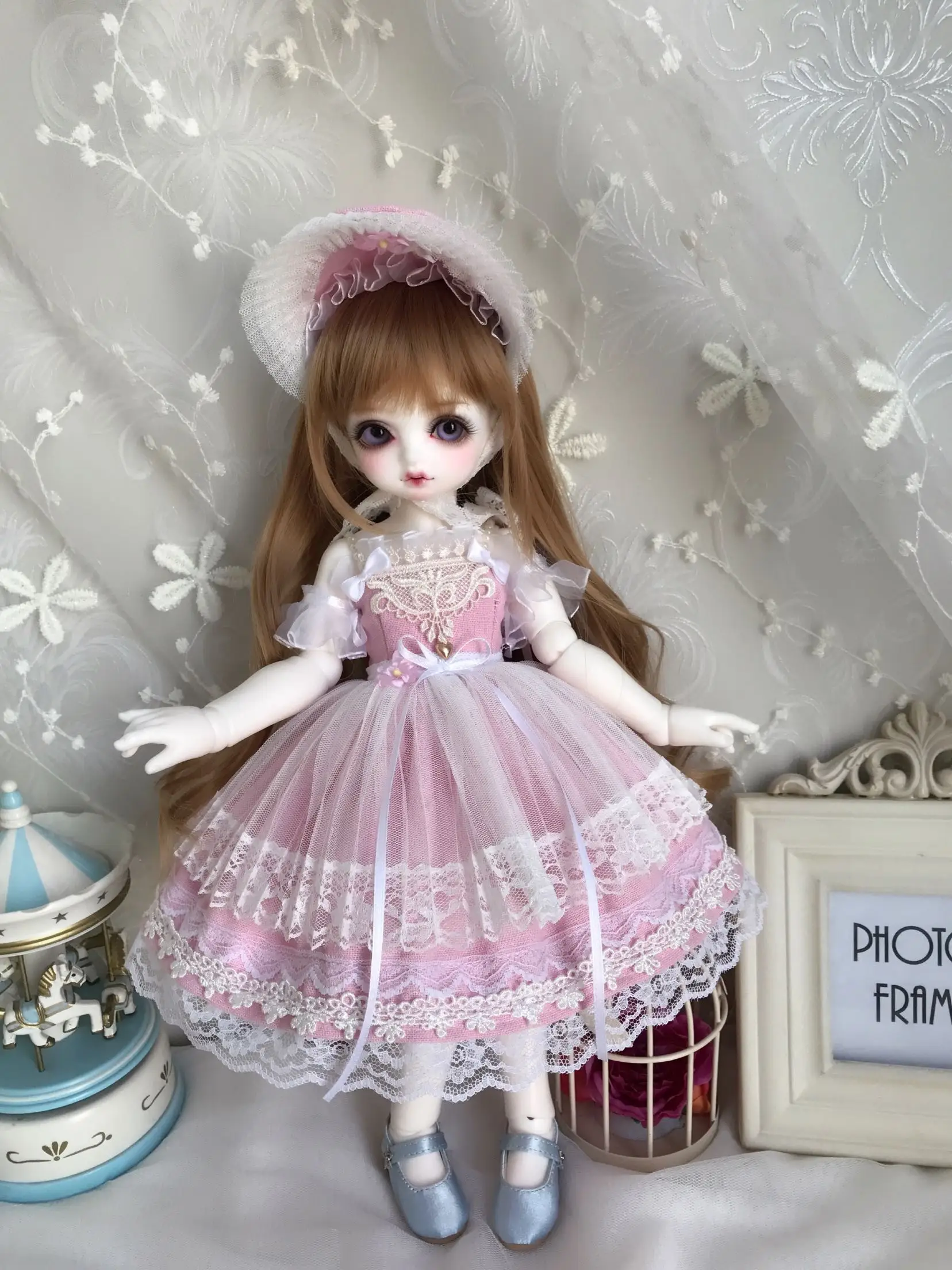 Одежда для кукол 1/6 1/4 платье для куклы платье костюм для 1/6 1/4 BJD аксессуары для кукол sd 3 цвета платье+ BB шляпа+ вуаль кружевная юбка