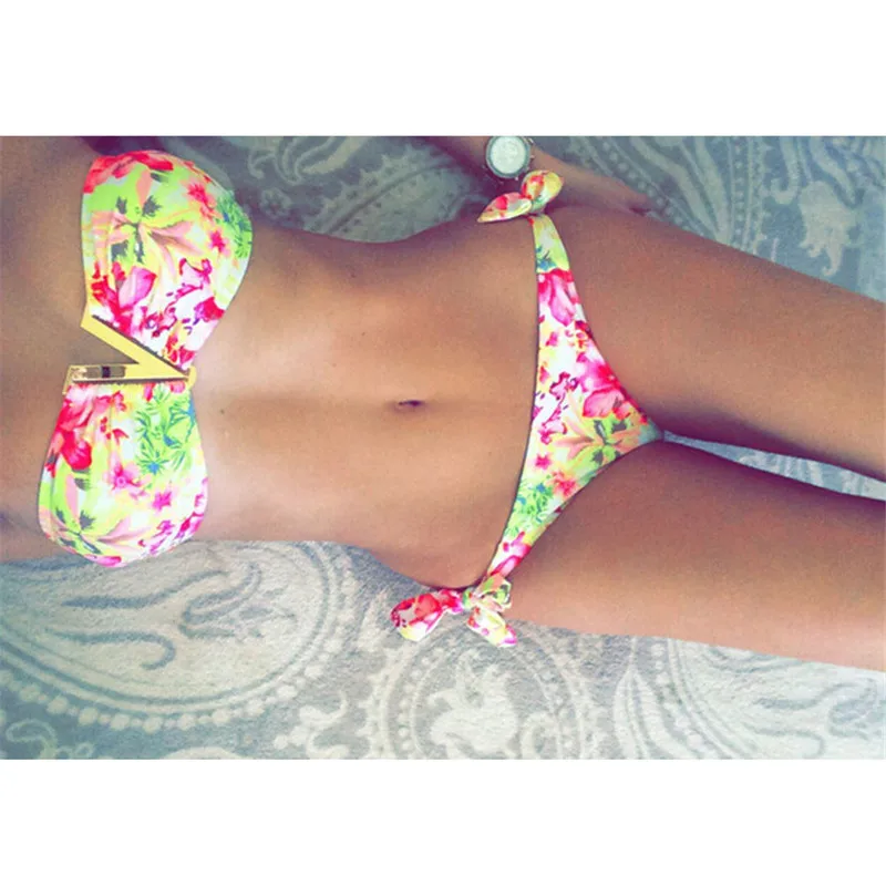Новинка цветочный принт женский купальник пуш-ап с подкладкой сексуальный бандо