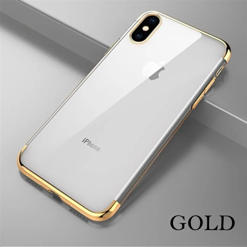 ТПУ Гальванизированный мягкий чехол-сумка для iphone 7 6s 8 Plus, Роскошный прозрачный силиконовый чехол для iphone X XR XS MAX, защитный чехол-сумка - Цвет: Gold