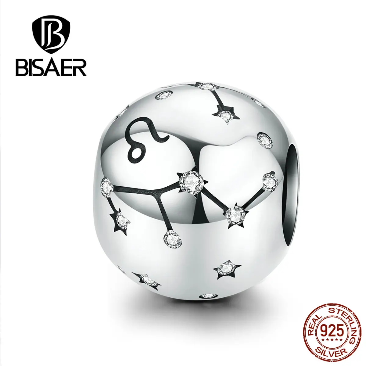 BISAER модный знак зодиака, 925 пробы, серебро, 12 бусины с созвездием, амулеты, модные DIY аксессуары, лучший подарок HSC1218 - Окраска металла: Leo