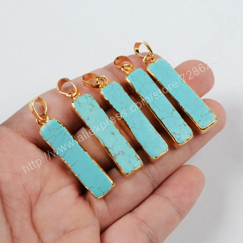 Borosa 10 шт./лот Новое поступление золото Цвет прямоугольник Howlite синий камень бар