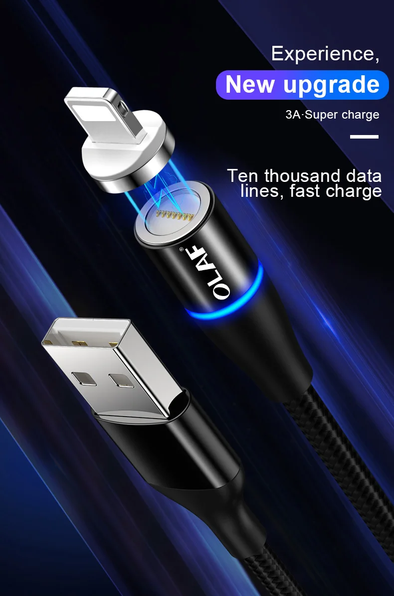 Магнитный Micro USB кабель OLAF 3A для samsung S7, huawei, Xiaomi, быстрая зарядка, быстрая зарядка, 3,0, Microusb, магнитный кабель для передачи данных