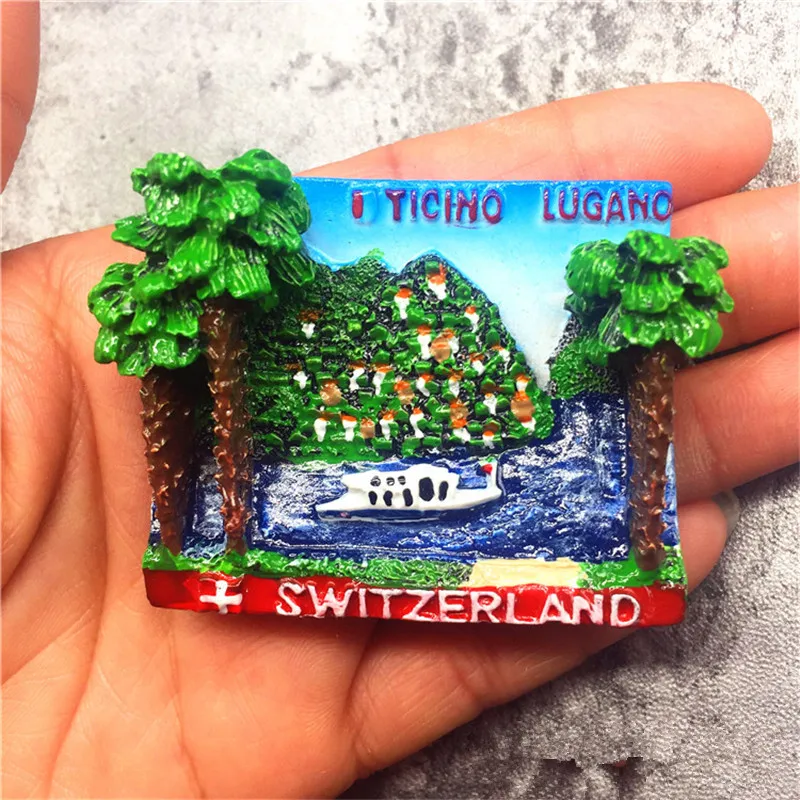 Switzerland Yicino Lugano Hand painted Refrigerator Magnetic Sticker Tourist Souvenir Decorative Resin Fridge Magnet Craft|magnetic sticker|tourist