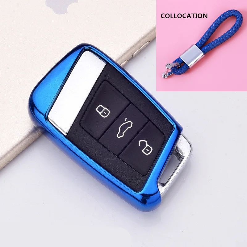 C-blue keychain Новые Мягкие ТПУ ключ чехол для Volkwagen Passat B8 VW Golf Gte для Skoda Superb A7 автомобильный держатель корпус автомобиля-стильный ключ защиты - Название цвета: C-blue keychain