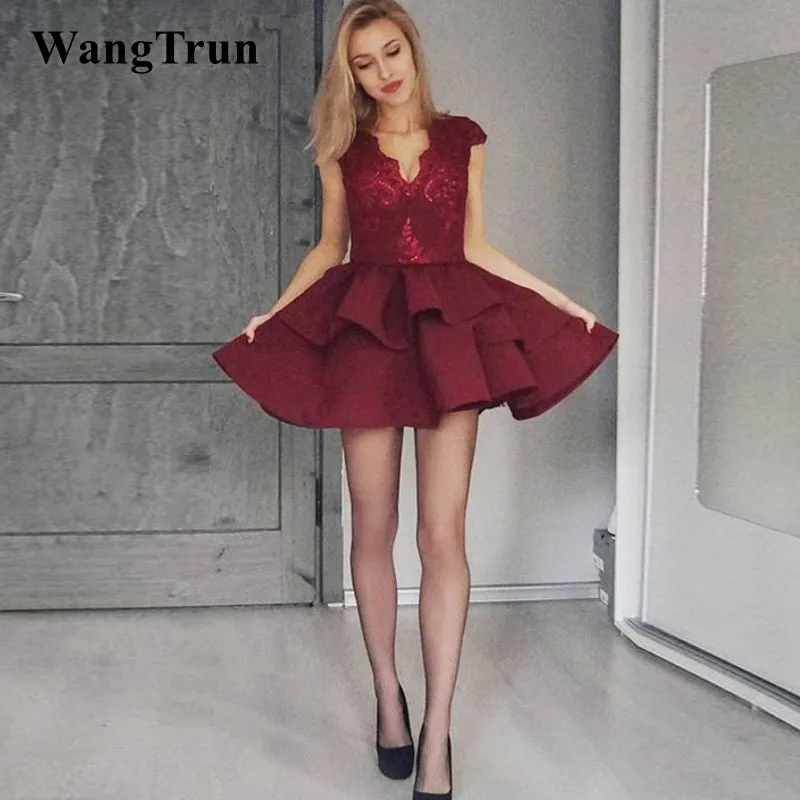 Темно синие шикарные кружевные атласные платья с v образным вырезом и оборками 8