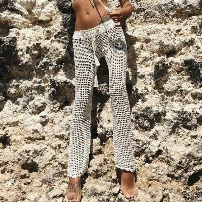 Сексуальные женские летние пляжные брюки сетки купальный костюм однотонные