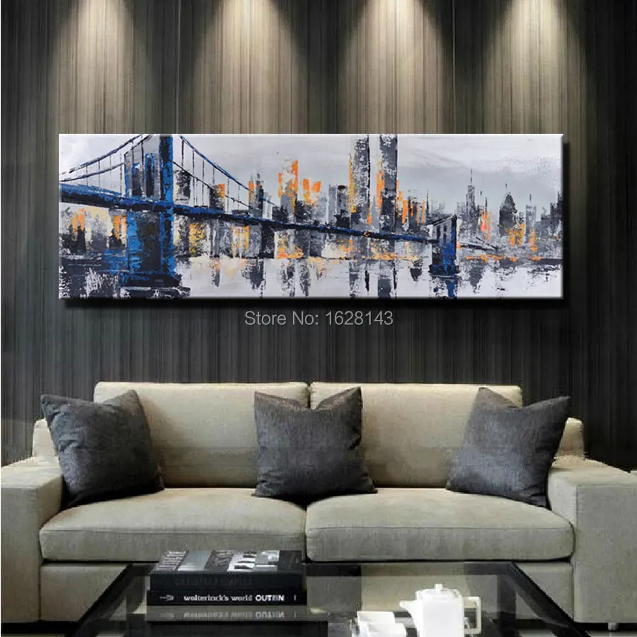 5 Шт. Ручной работы Аннотация Манхэттен Бруклинский Мост Картина Маслом