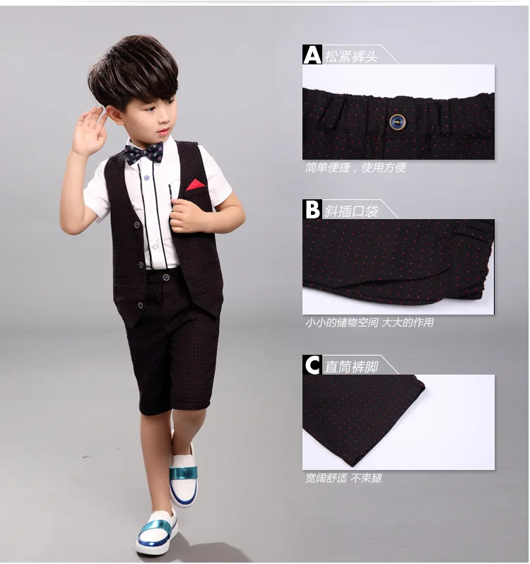2020 Boys Clothing Sets Summer Shirt + Vest + Pants Boys Wedding Clothes Kids Gentleman Leisure Handsome Suit for 10 12 years