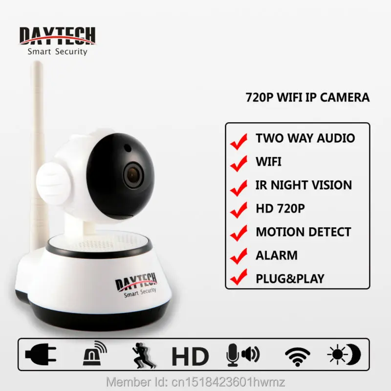 Daytech Wifi IP Camera Night Vision Motion Detect P2P Monitor Network CCTV Home security Mobile Remote Cam DT-C8815 | Безопасность и