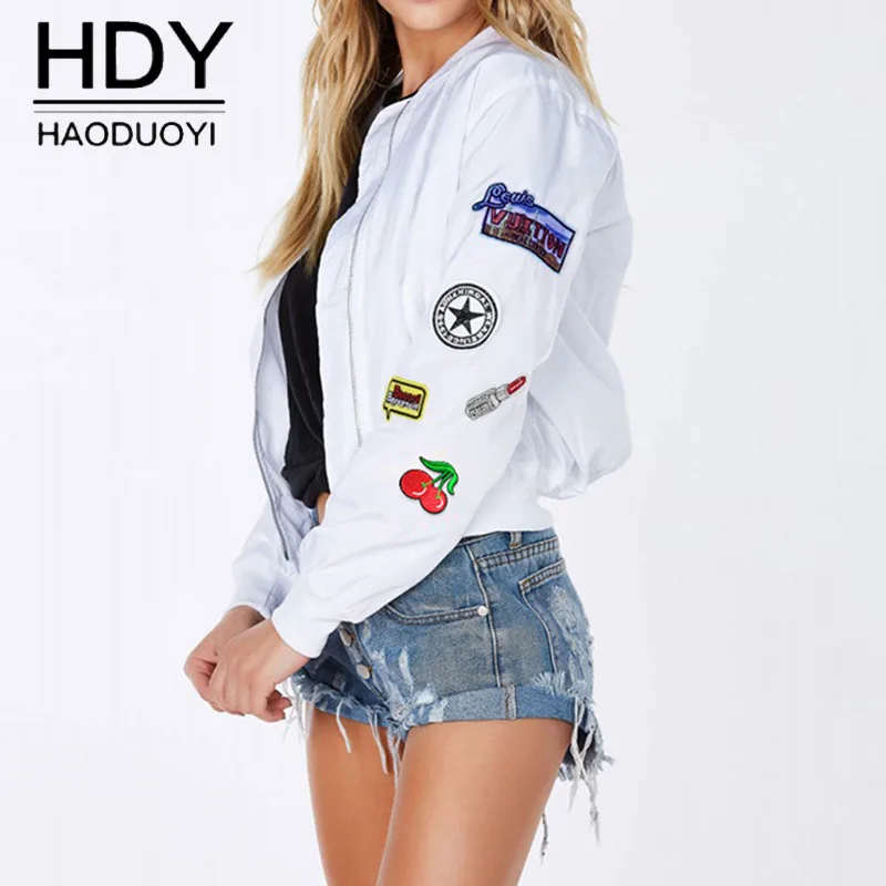 Haoduoyi 2016 Осень женская Мода распечатать Одежда Женская Белый Бомбардировщик