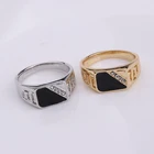 Мужское кольцо с черной эмалью, Размер 7-12, цвет серебристыйзолотой
