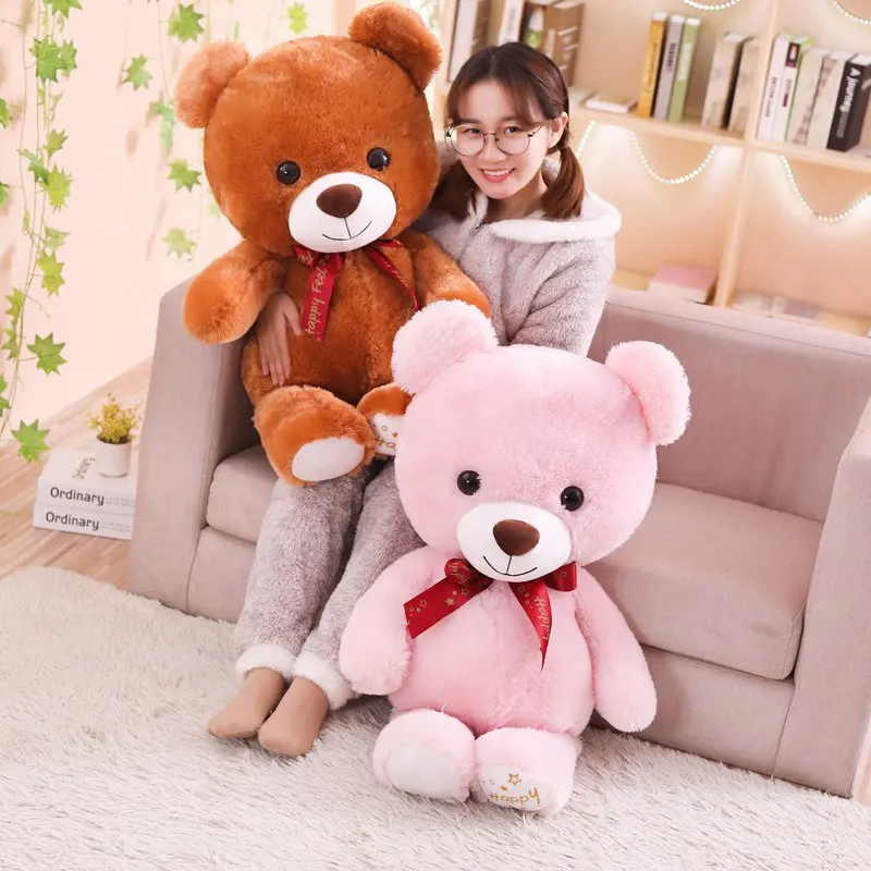 70 см/100 см Kawaii плюшевый мишка плюшевые игрушки мягкие Мультяшные животные коричневый/розовый плюшевый медведь лучшие подарки для подруг влюбленных детей