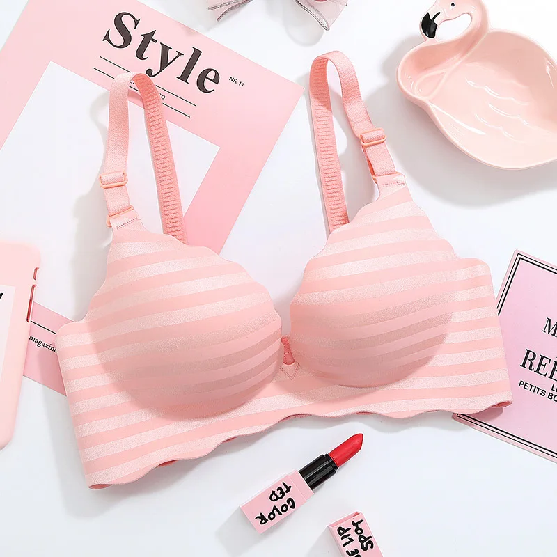 

Mercerized strips sexy striped one-piece girl underwear gathered without rims on the ladies bra comfortable and soft