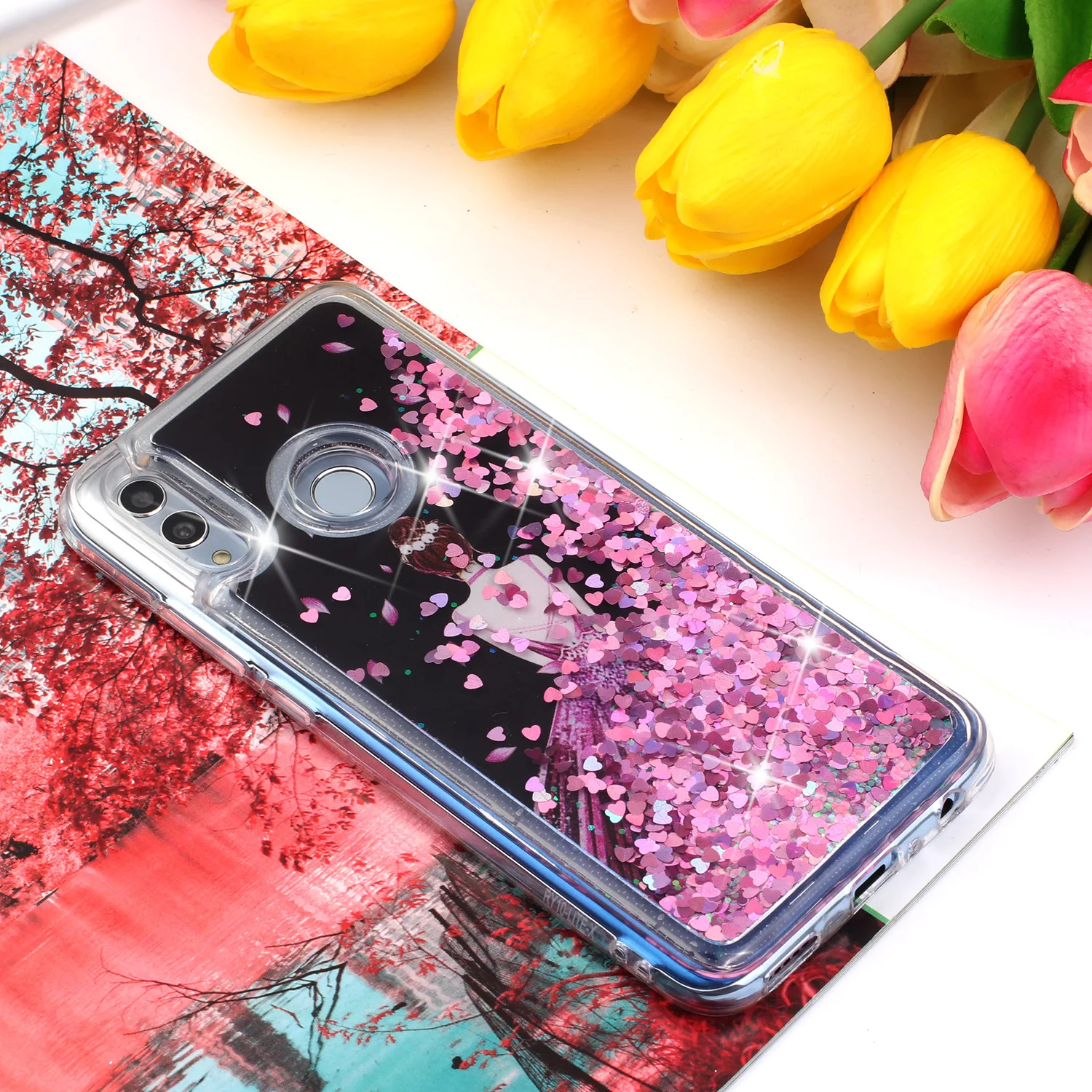 Y7 2019 Case on for Huawei Fashion Girl Quicksand Glitter Liquid Phone For Cover Coque |