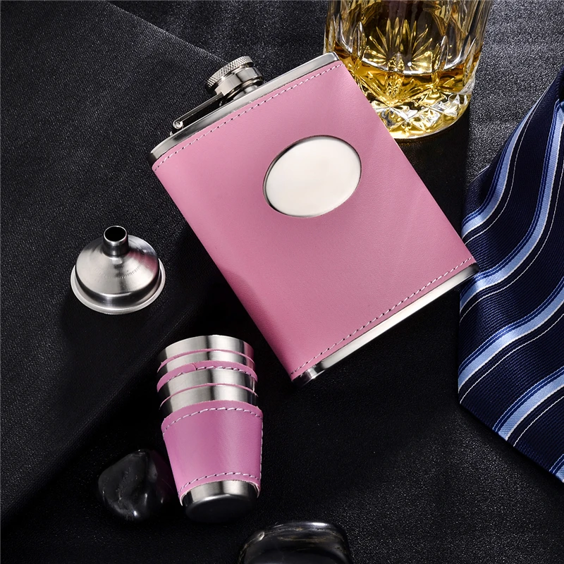 Фляга для виски GENNISSY розовая 7 унций из нержавеющей стали|pocket flask|hip flaskhip flask set |