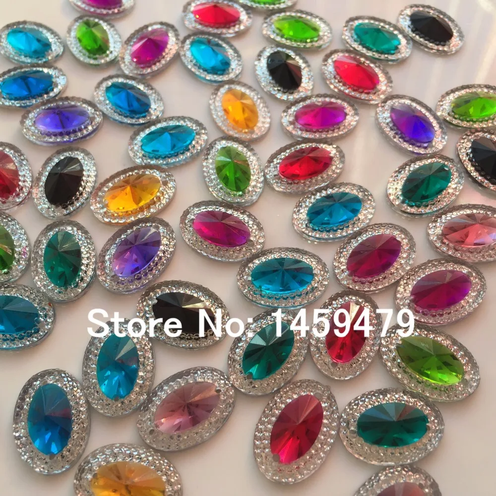 Lloose Beads Chamfer Surface случайная смесь цветов 100pcs Resin Стразы 13x18 мм овальные Швейные